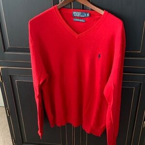 Polo by Ralph Lauren V-Neck Sweater in Vibrant Red